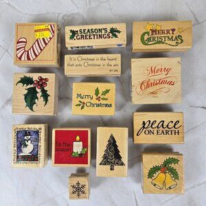 Set of 13 Christmas Themed Stamps Graphics Candy Cane Bells Tree Holly Leaves